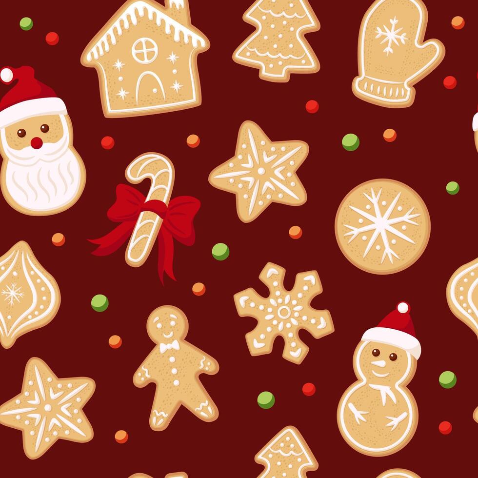 christmas cookies gingerbread. New year seamless pattern background. vector