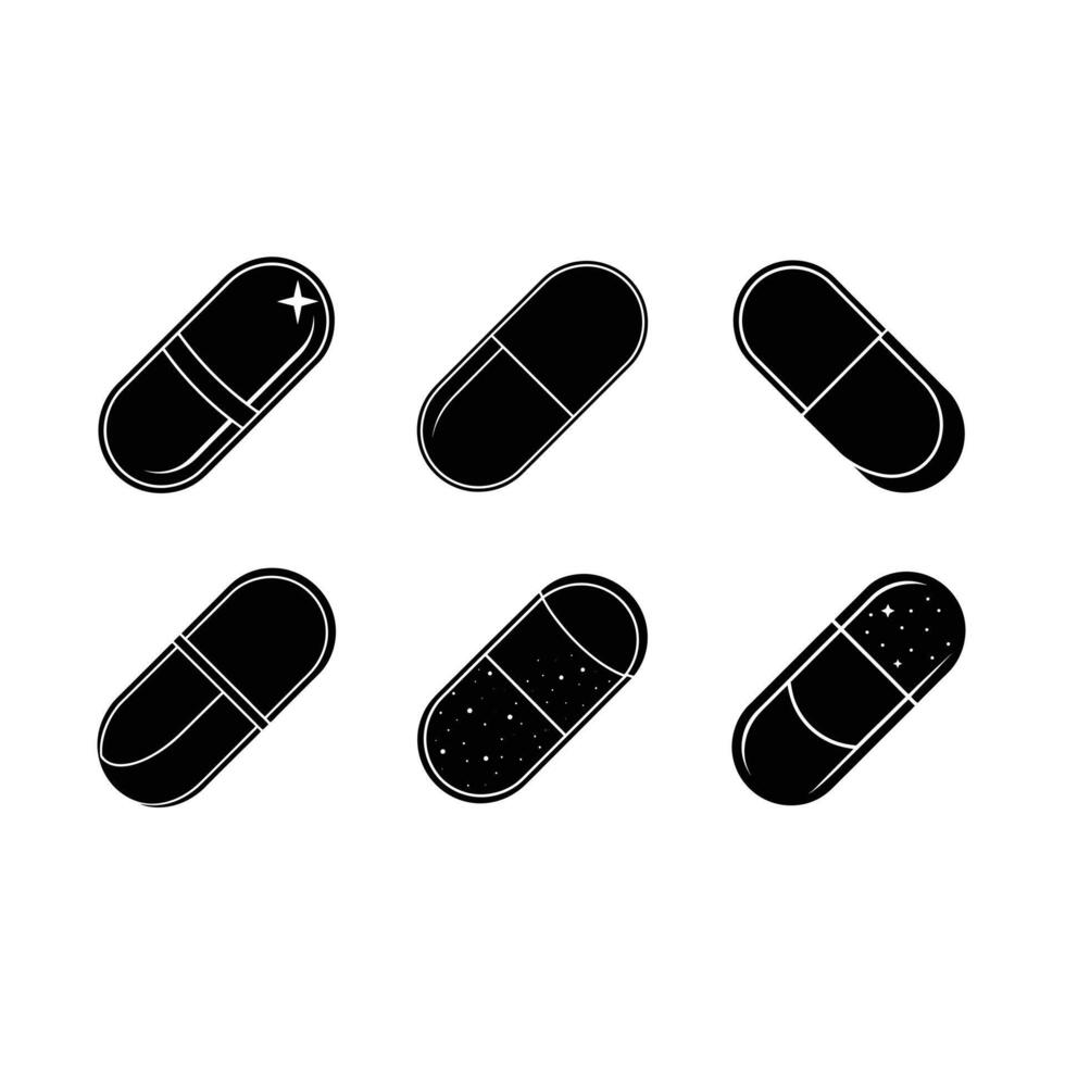 Capsule Icon and Linocut Silhouette Design vector