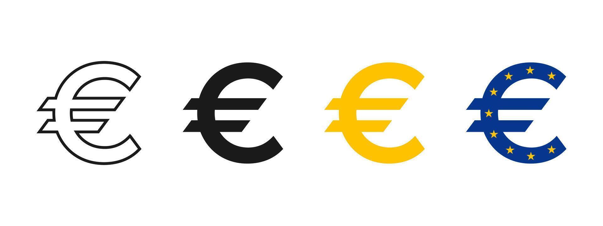 Euro icon set. European Union money currency illustration. Euro coin symbol. Euro cash exchange rate sign. EU economic pictogram. Euro concept with European Union blue banner with stars vector