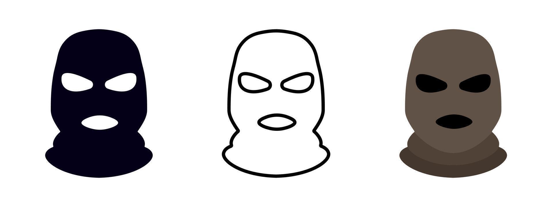 Bandit mask icon. Criminal balaclava symbol. Robber or gangster facial mask illustration. Burglar head mask silhouette. Terrorist, mafia or thief sign. Robbery pictogram. Mugger balaclava icon vector