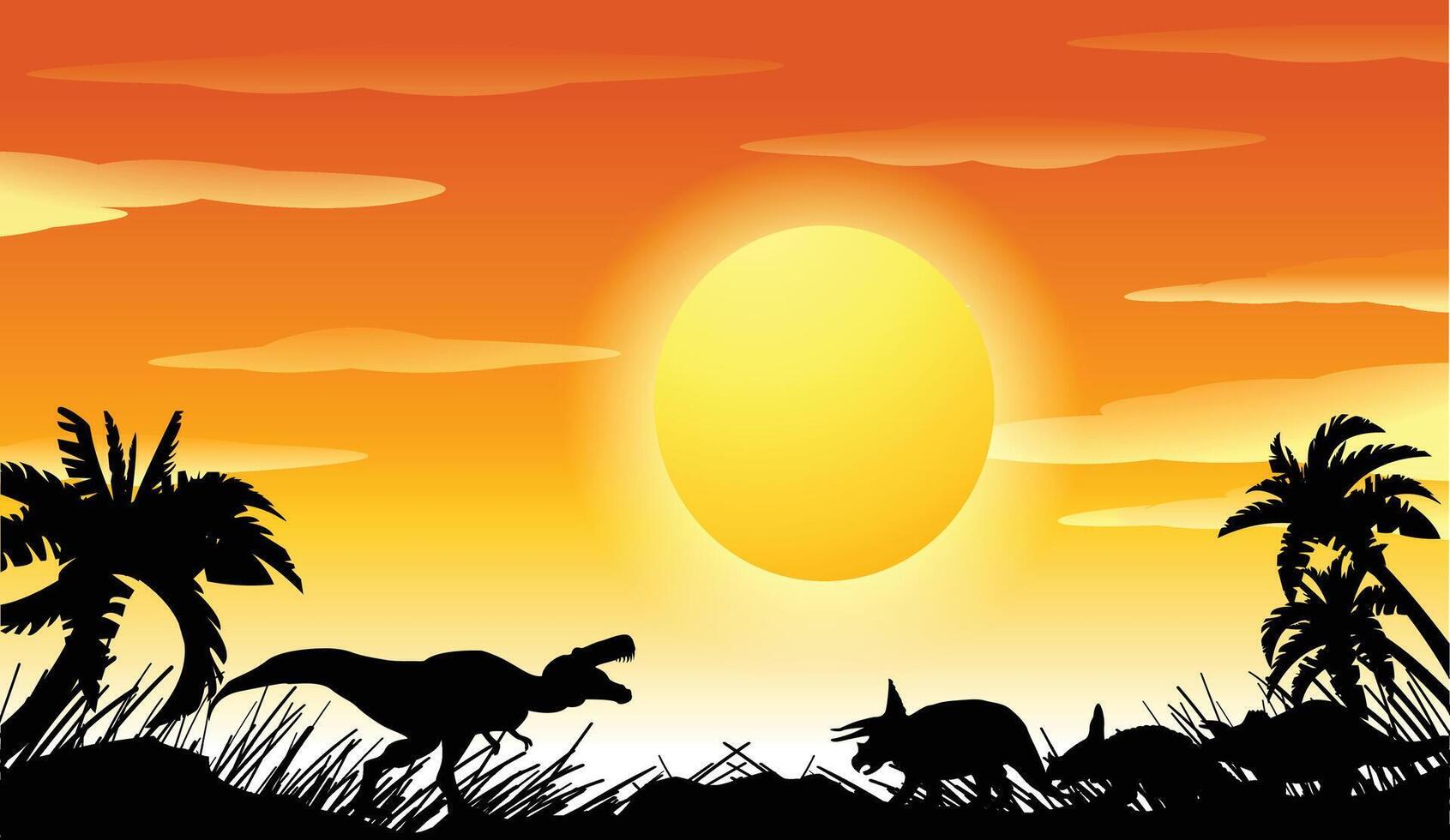 Landscape background with silhouette of Dinosaur vector