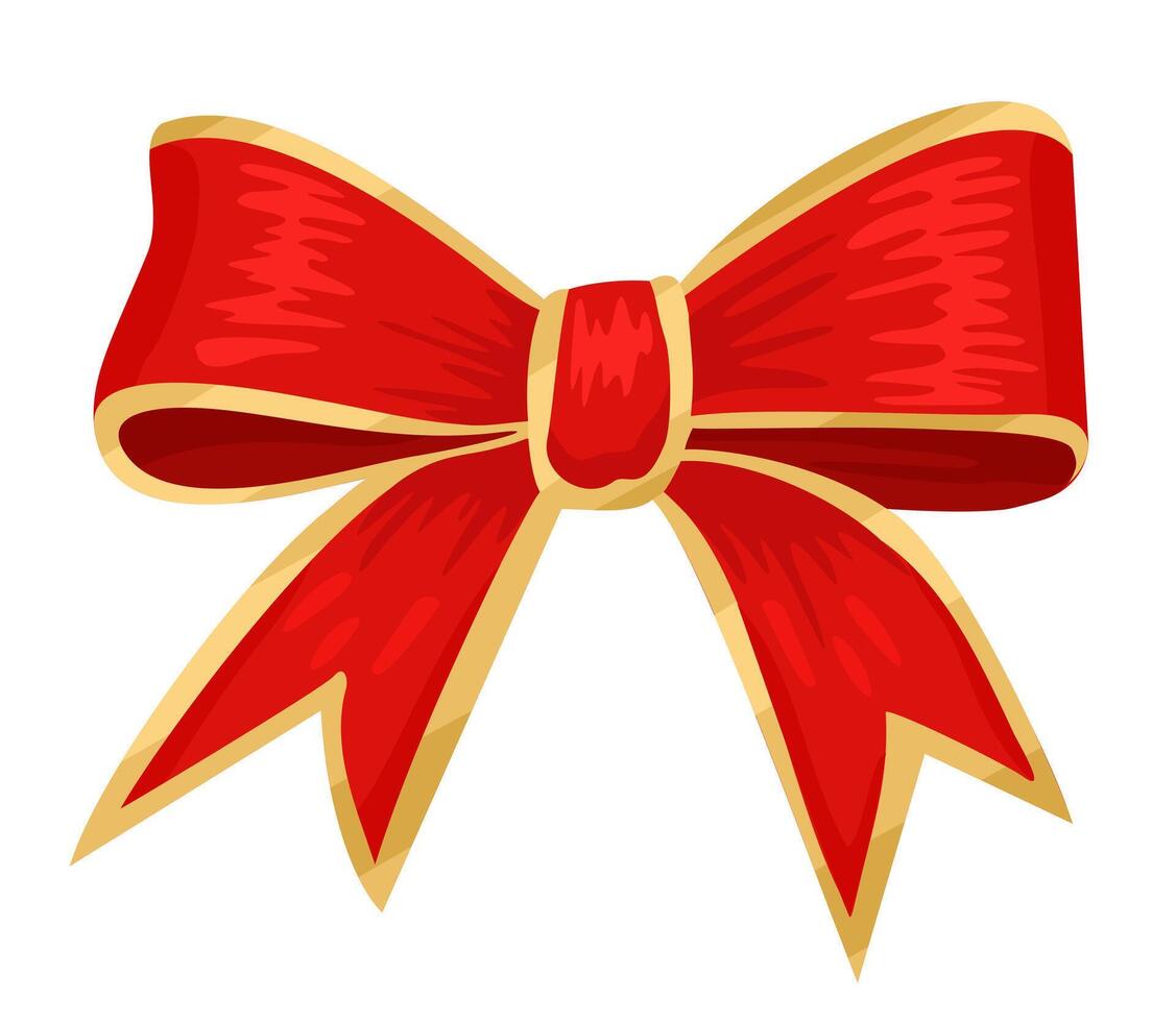 Red bow with golden decor. isolated illustration vector