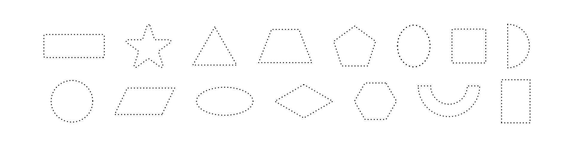 Ornamental dashed line border in geometric frame. Outline elements for coupon cut out with circular and rectangular shapes. Flat illustration isolated on white background. vector