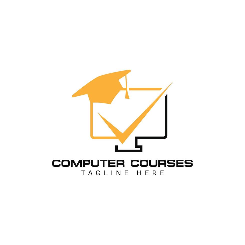 Computer graduation hat school learning online logo vector