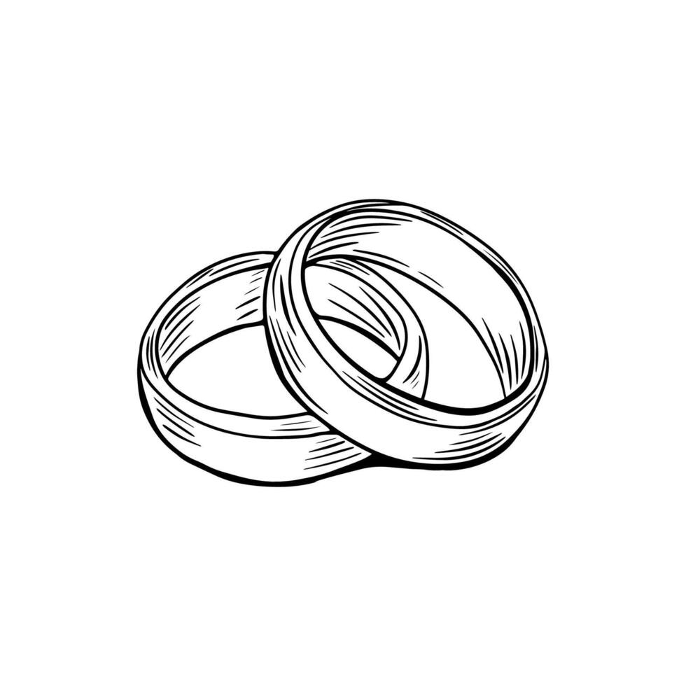 Engagement ring proposal in engraving style, sketch. illustration. vector