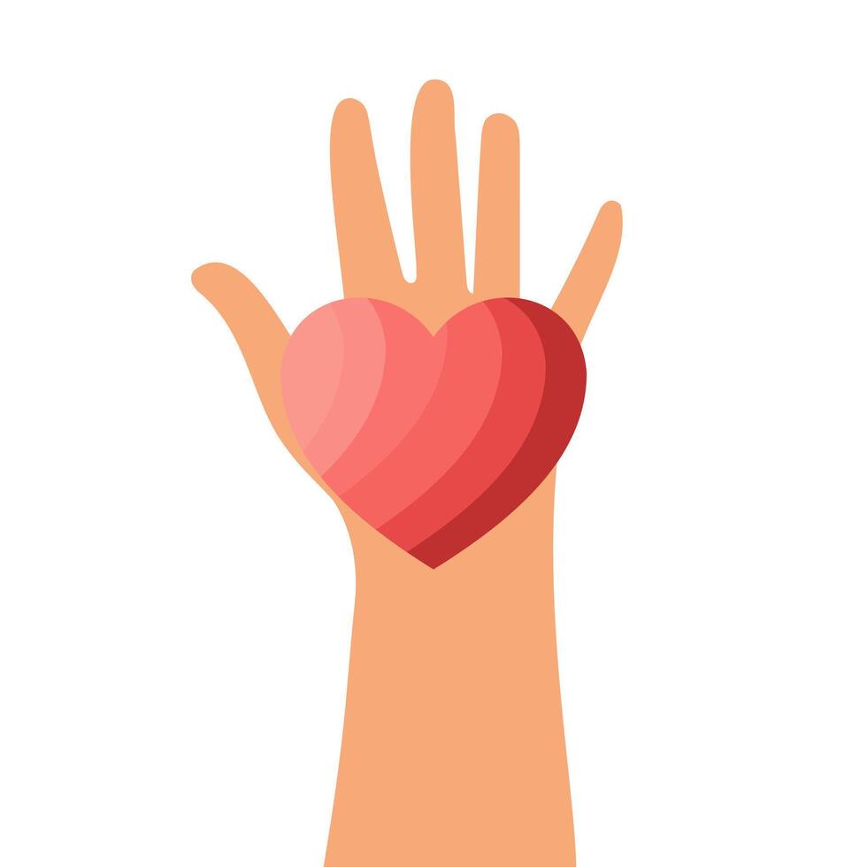 Red heart in a hand raised up on a white background. vector