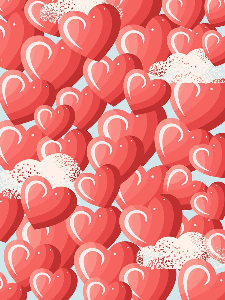 Festive romantic banner with hearts and clouds for Valentine's day. vector
