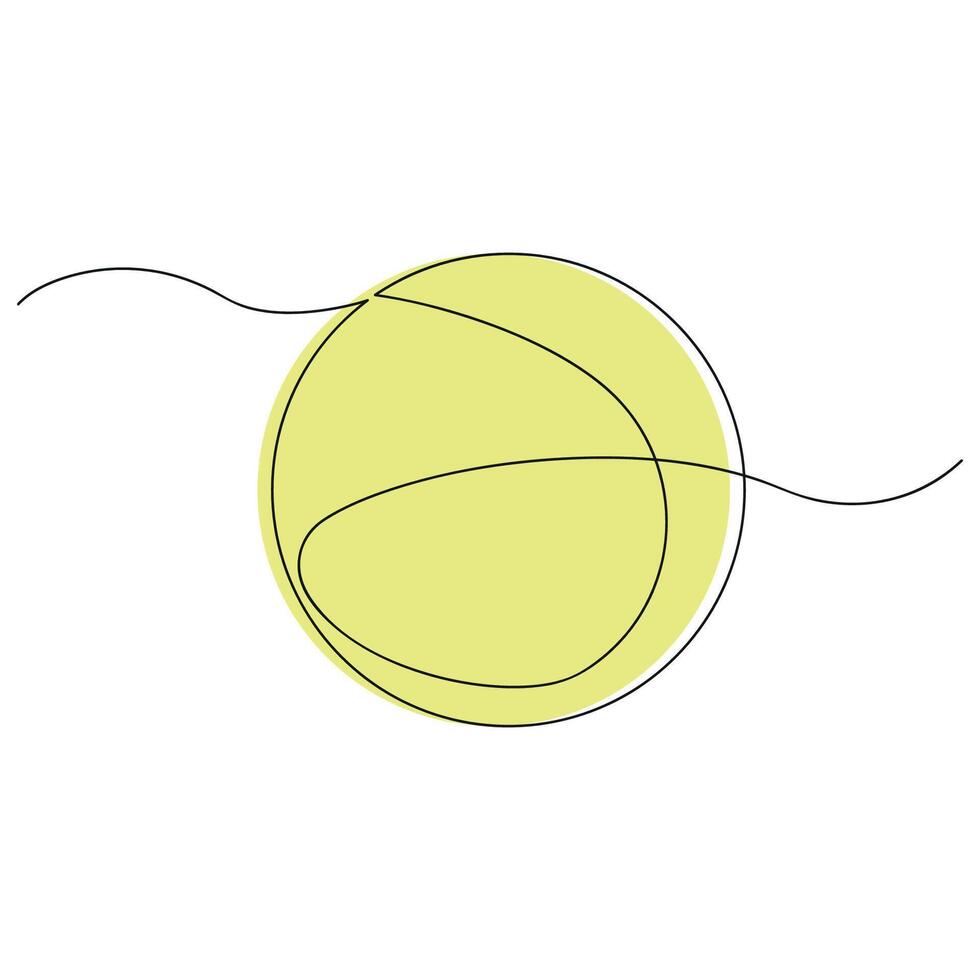 Tennis ball in one continuous line in color. One line drawing, minimalism. vector