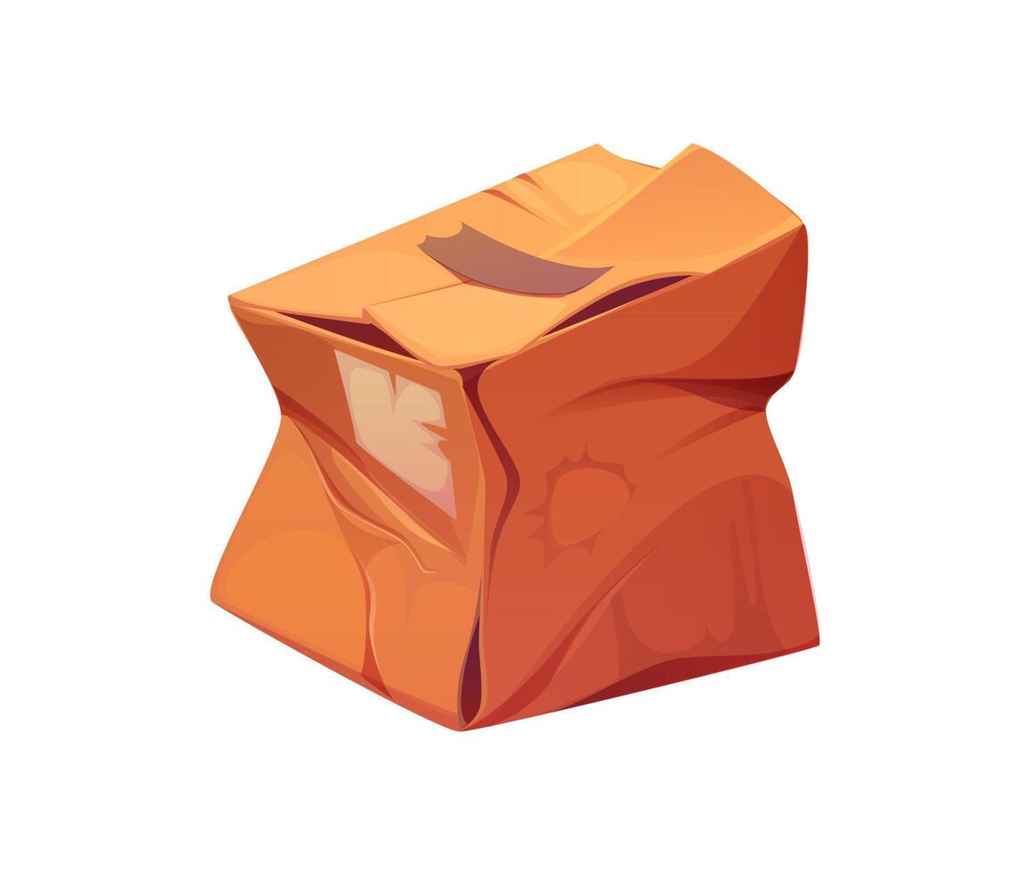 Damaged and crumpled cardboard box, bent parcel vector