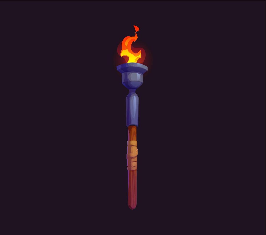 Game medieval fire torch with bright flaming fire vector