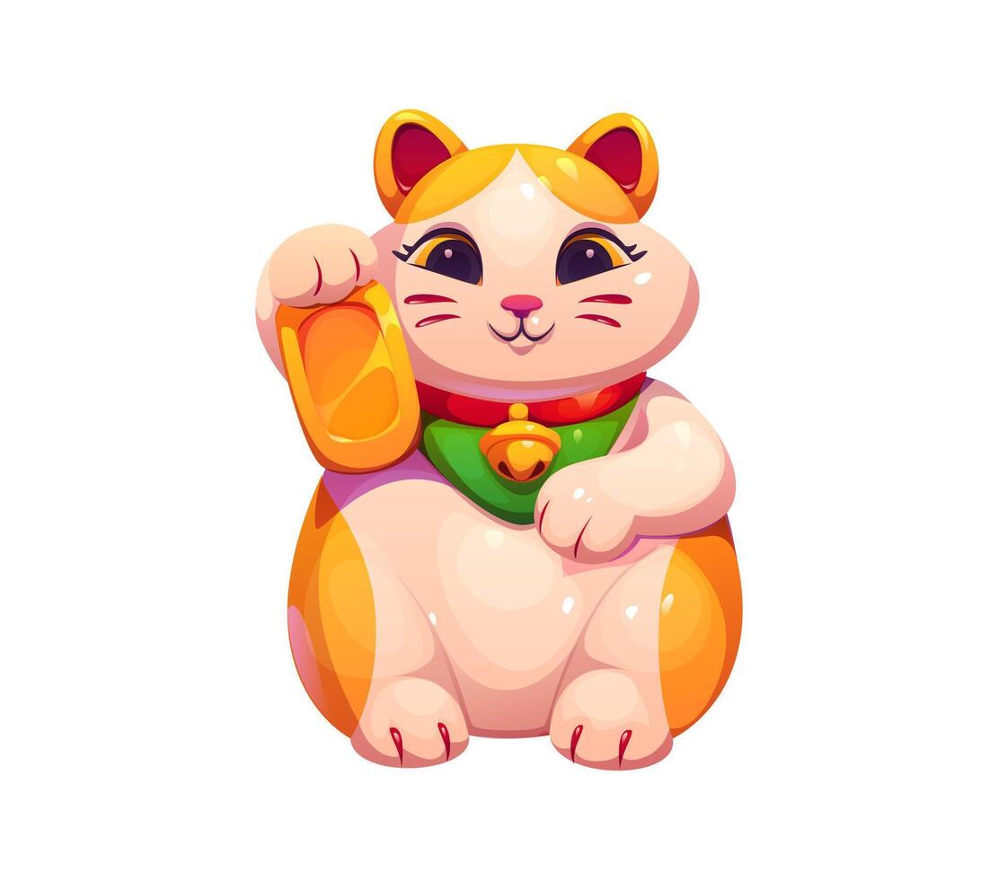 Cartoon lucky maneki neko cat with bell collar vector