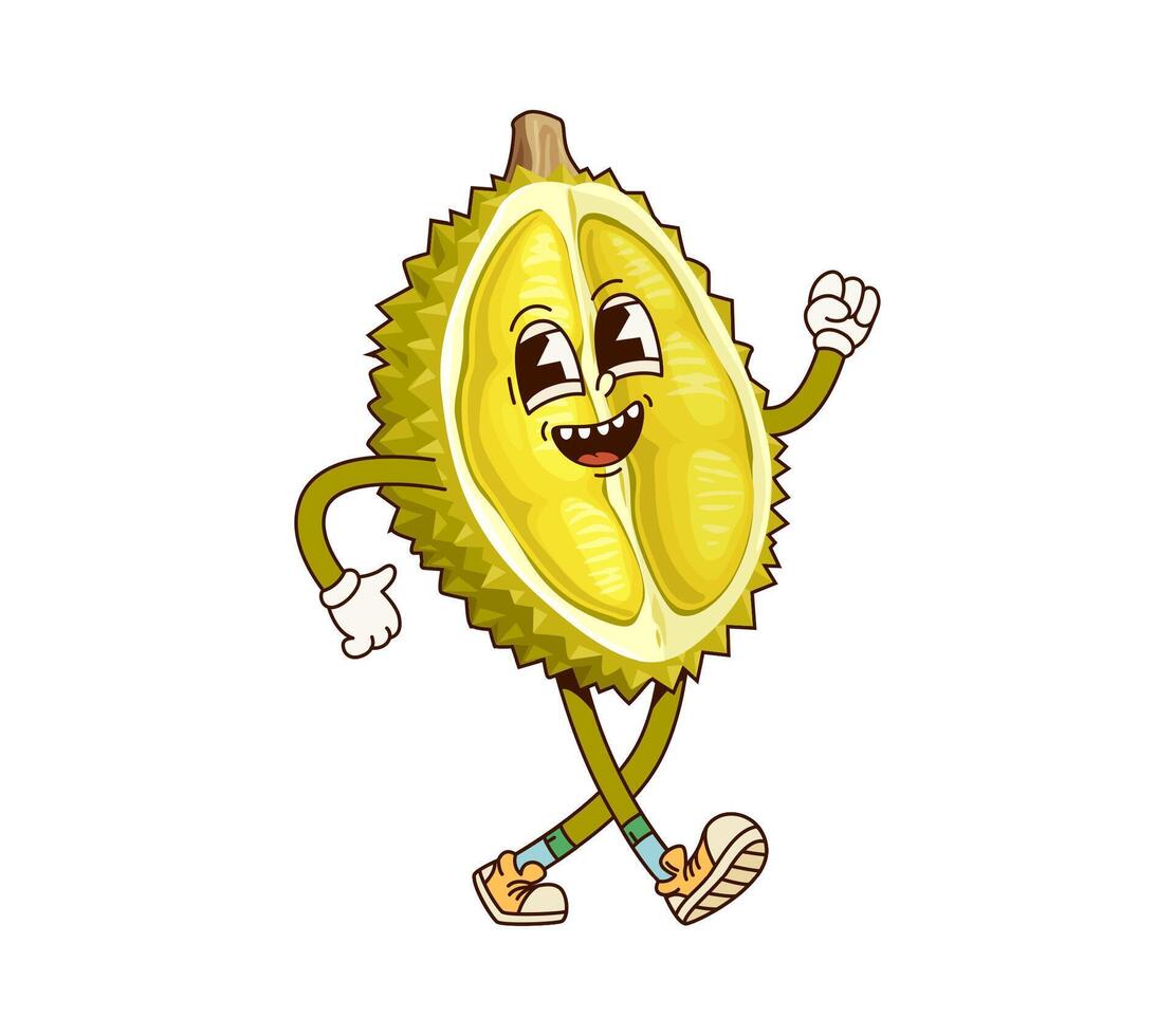 Groovy tropical durian cheerful fruit character vector