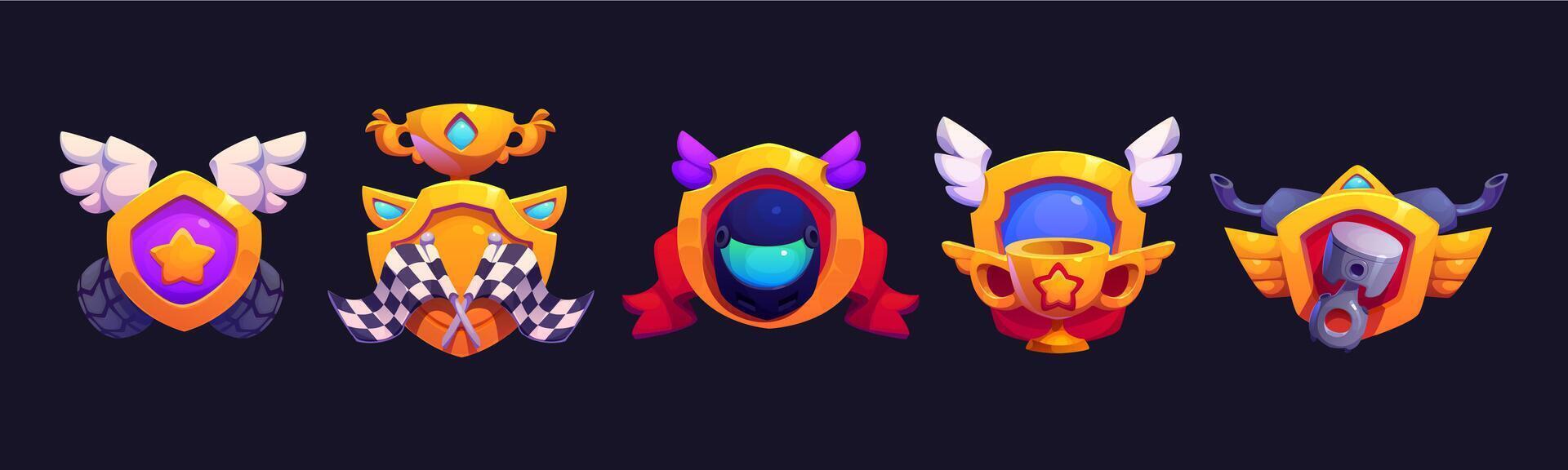 Motor and car racing rank award game badges set vector