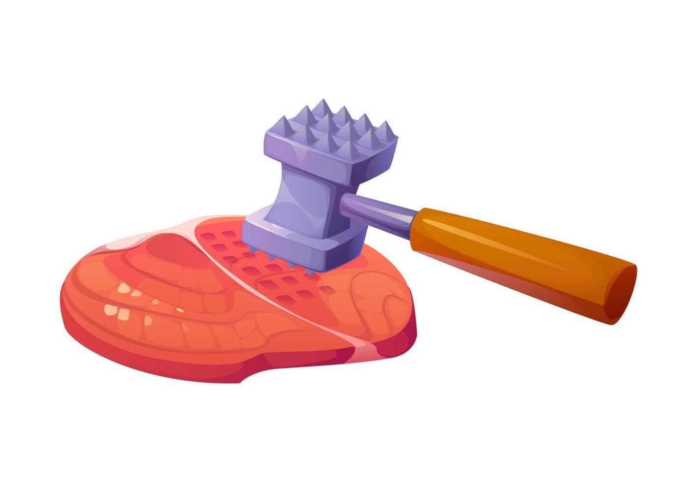 Meat hammer, food cooking and preparation process vector