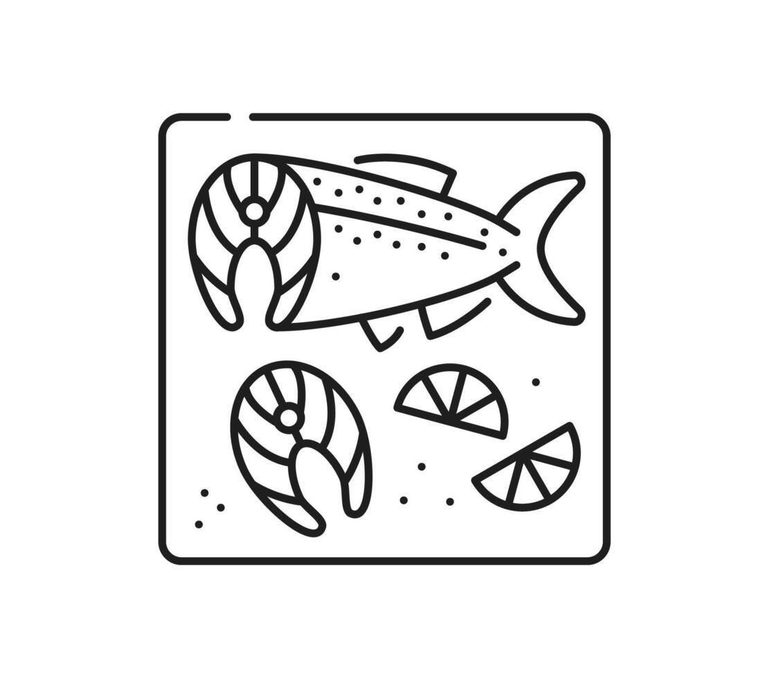 Salmon fish meat preparation thin line icon vector