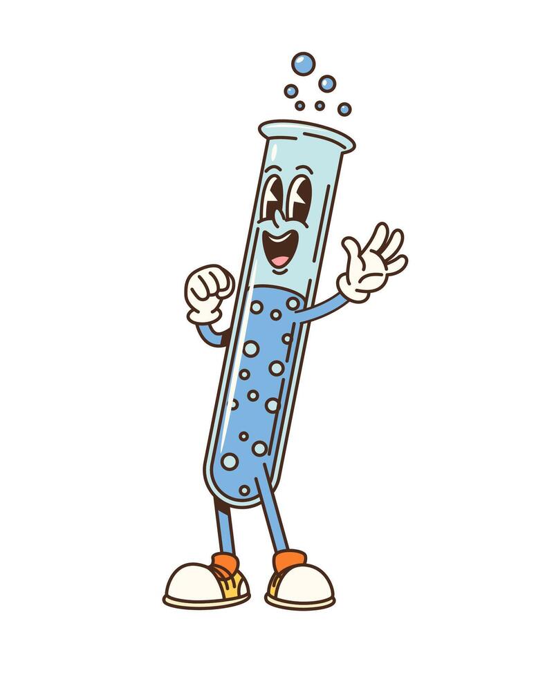 Cartoon groovy school test tube flask character vector