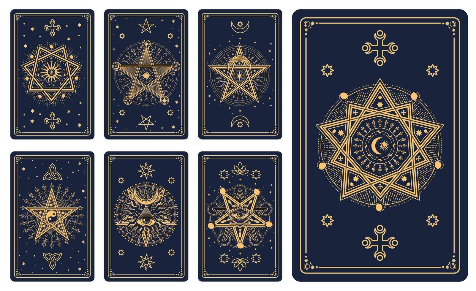 Occult tarot cards with gold line pattern vector