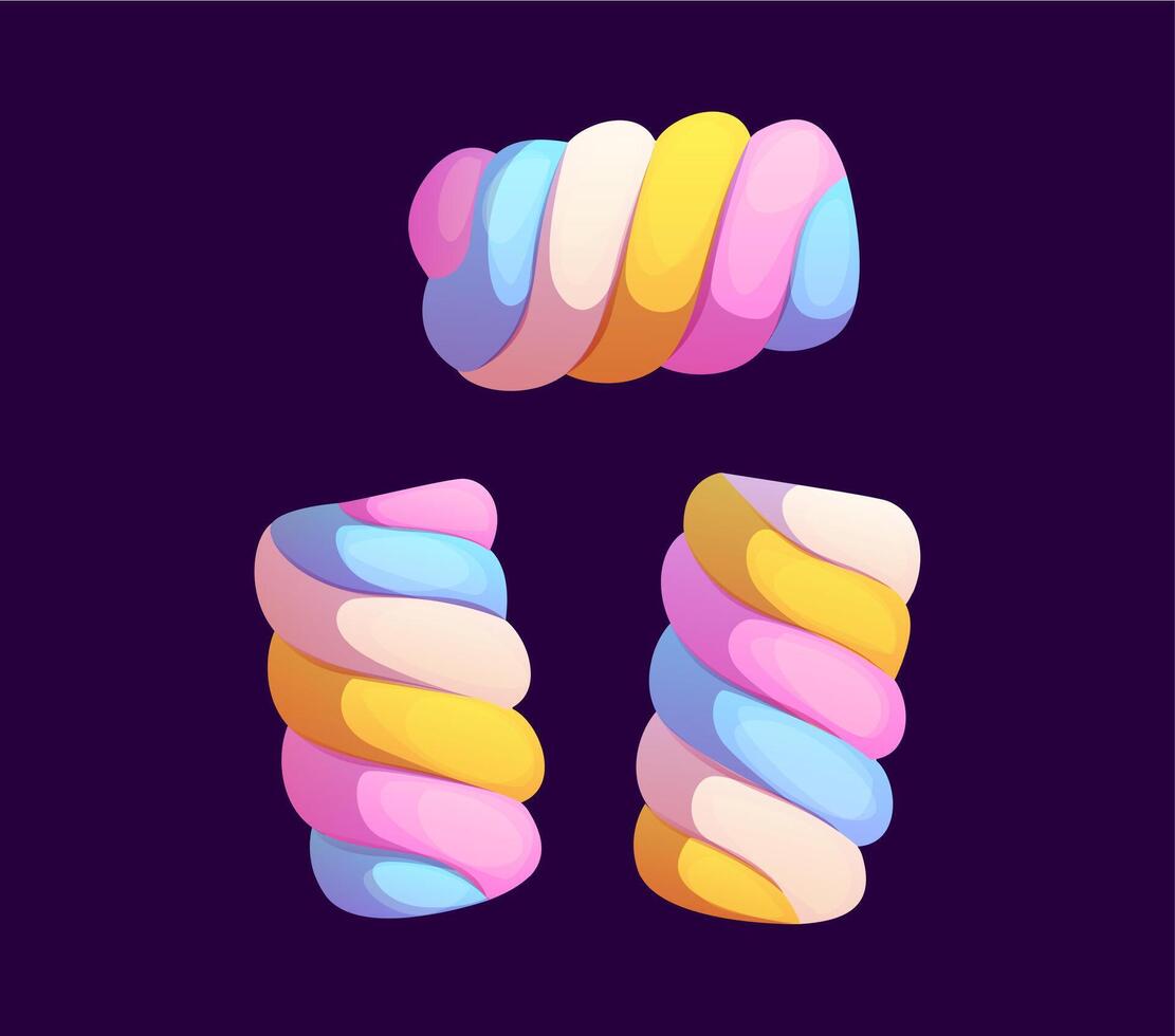 Cartoon marshmallow, colorful, twisted candies vector