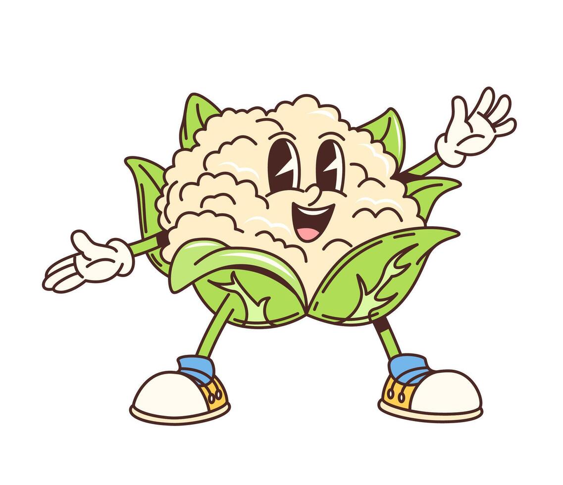 Cartoon groovy cauliflower cabbage character vector