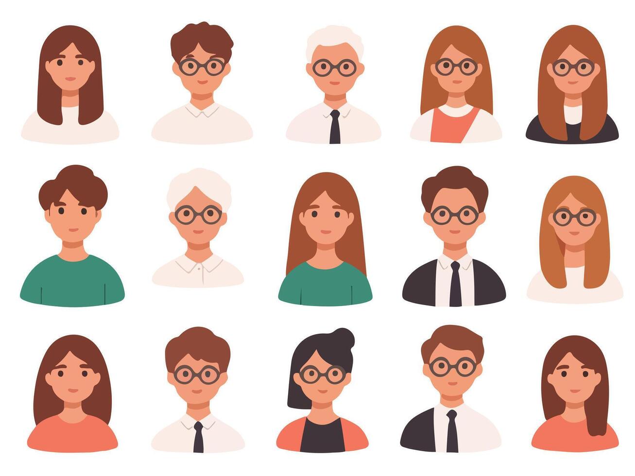 Set of People Faces - Cute Relationship Icons in Thin Linear Style vector