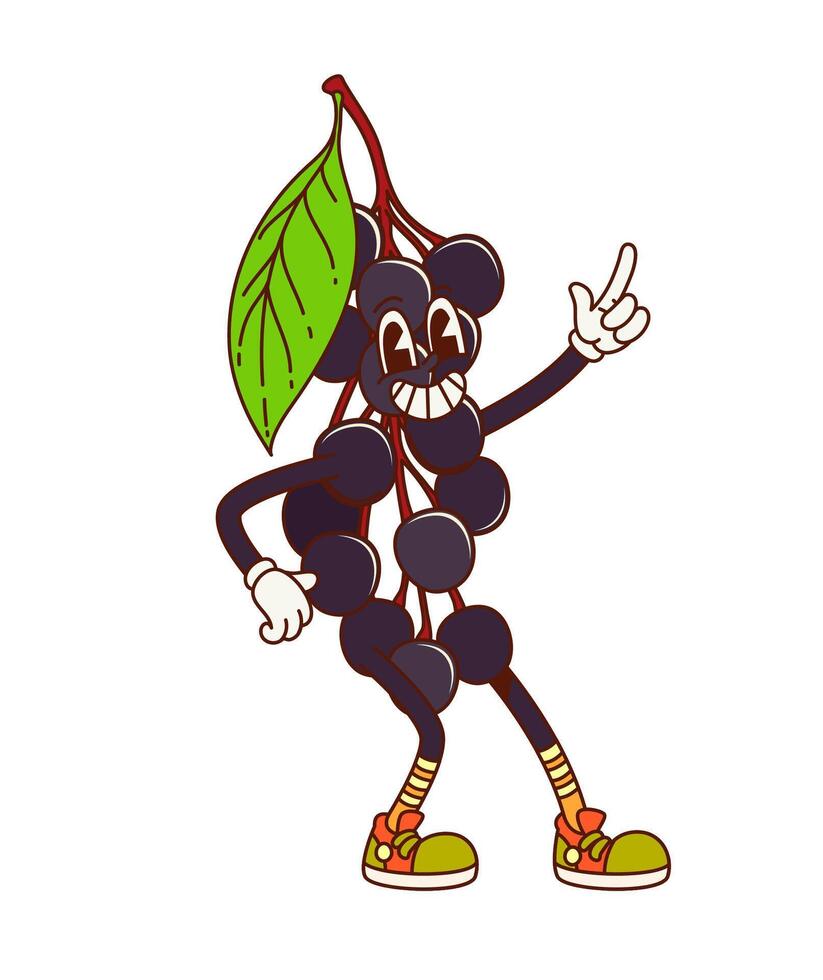 Cartoon groovy bird cherry berry fruit character vector