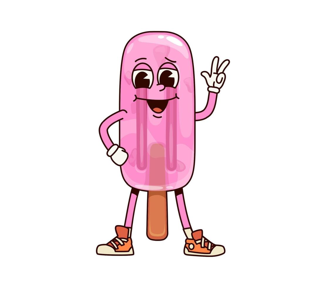 Ice cream, popsicle gelato groovy character vector