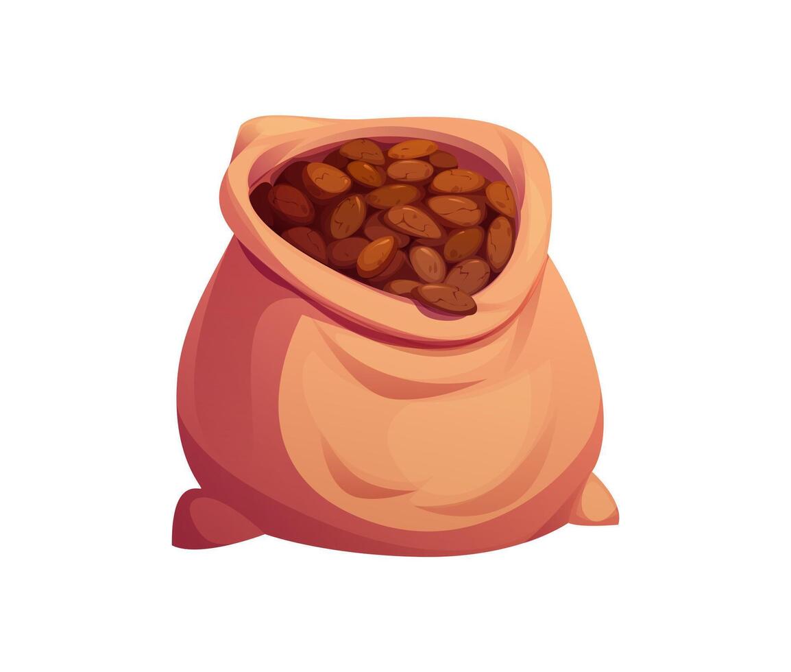 Cartoon cocoa bag with cocoa beans for chocolate vector