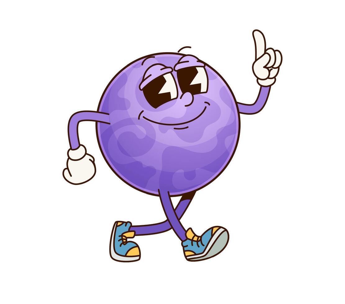 Solar system groovy planet character raised finger vector