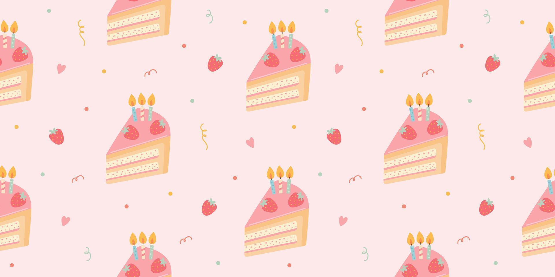 Seamless pattern with birthday piece of cake vector