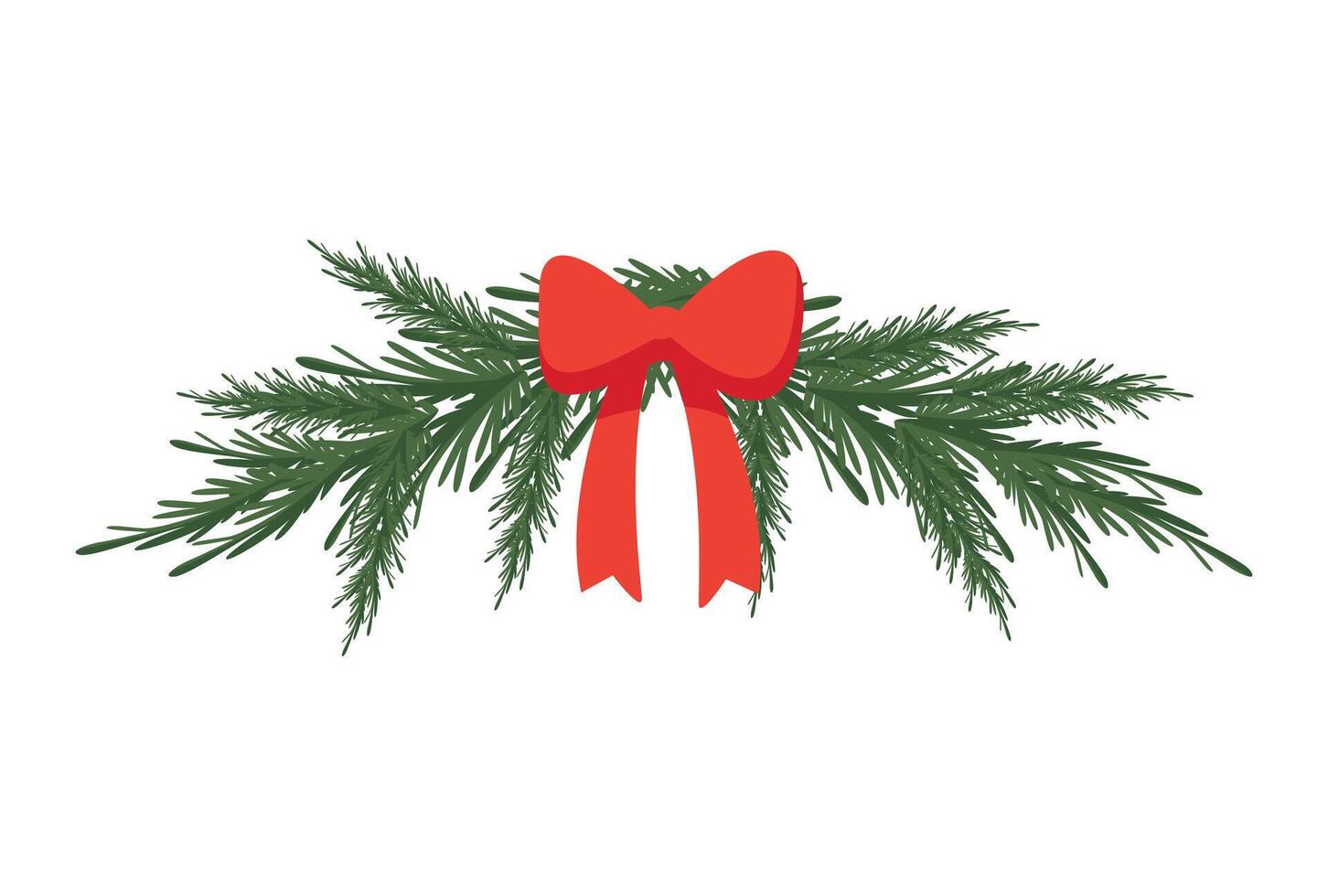 Decorative branches of Christmas tree with red bow. vector