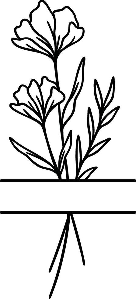 Flower Line Art Split Border vector