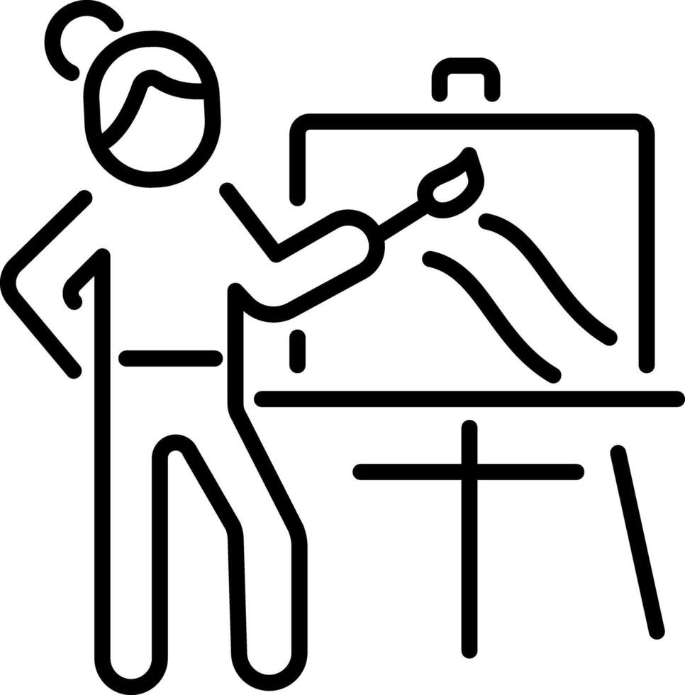 A person painting on canvas, a line style icon vector