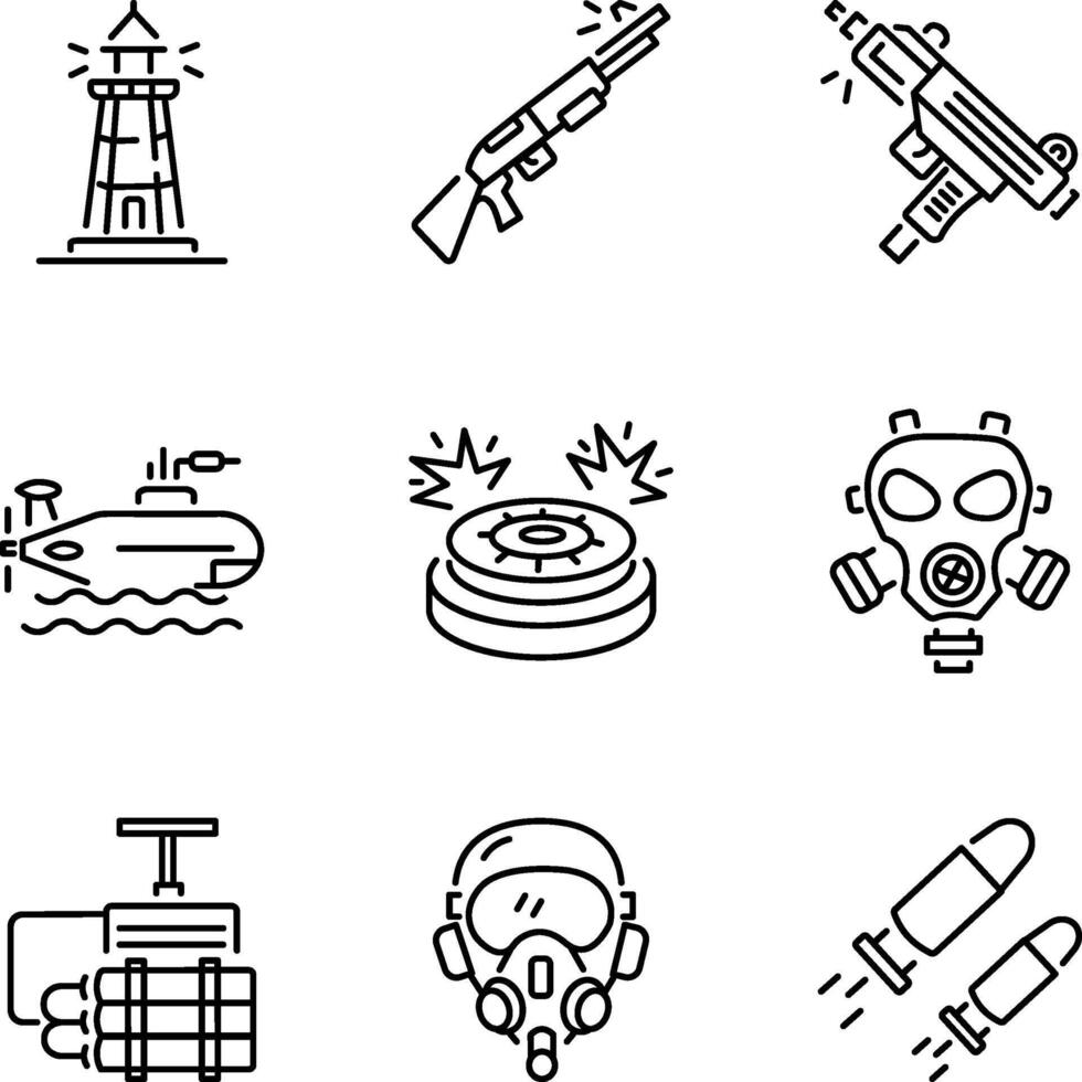 Pack of Linear Style Army Equipment Icons vector