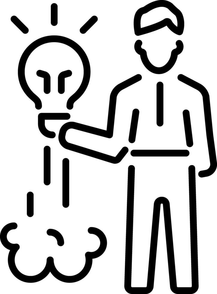 A linear icon representing inspiration, featuring a person holding a light bulb vector