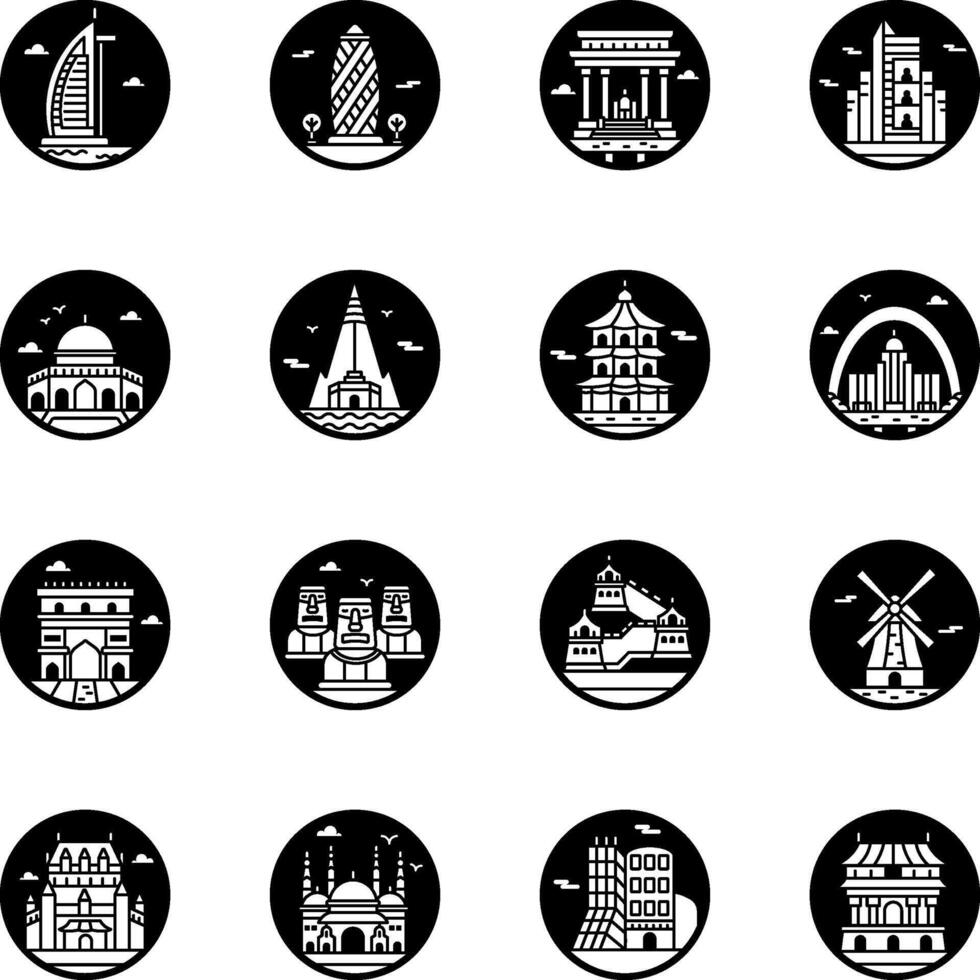 Bundle of Monument Glyph Style Icons vector