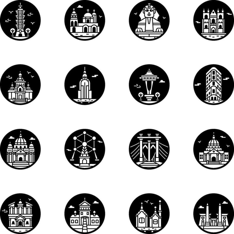 Glyph Style Historic Landmark Icon Set vector