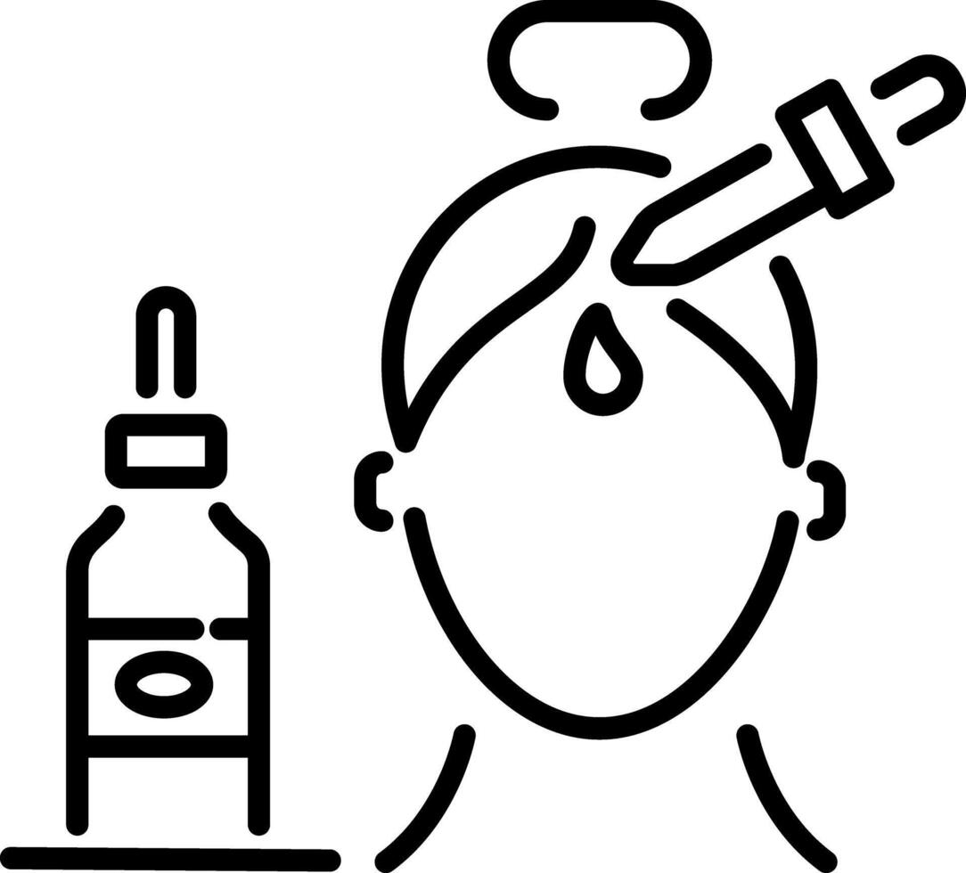Linear icon of a person applying serum to their face using a dropper vector