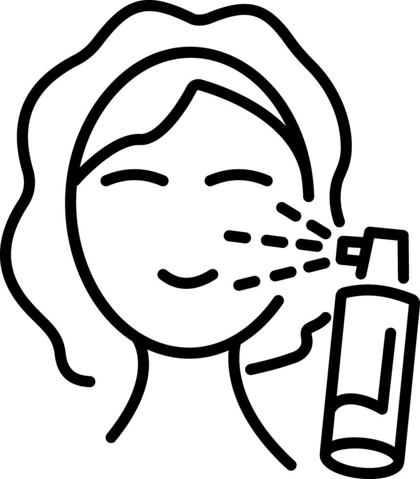 A line icon of a woman doing hydrating facial vector