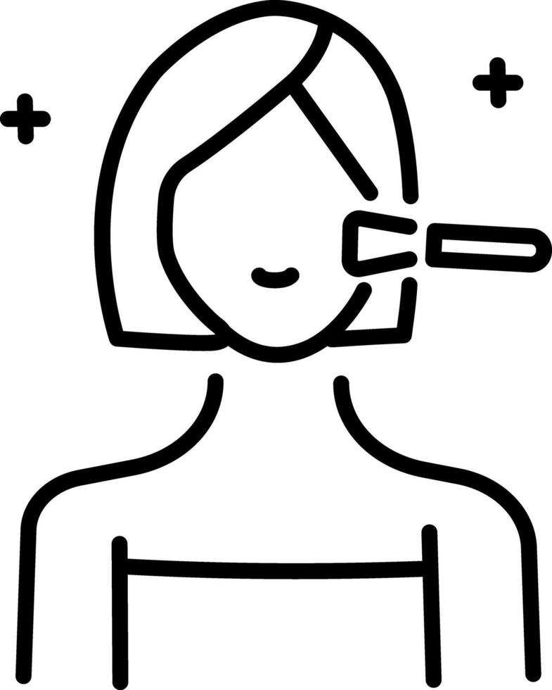 A woman applying makeup to her face, line style icon vector