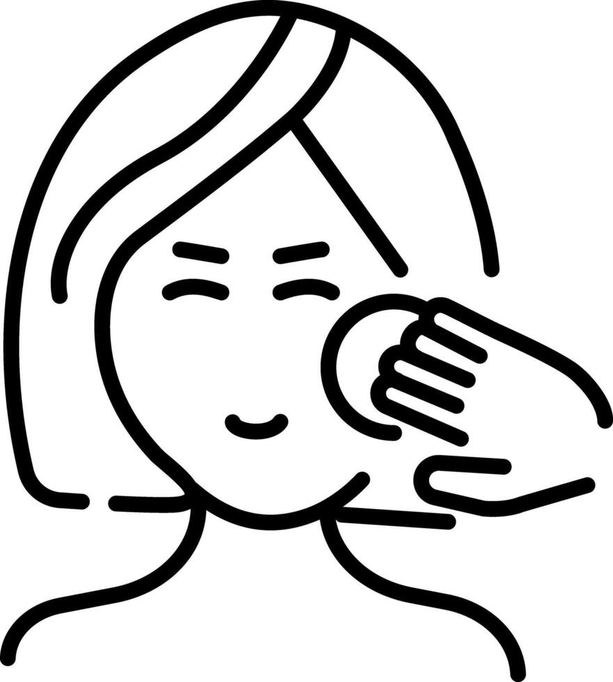 A woman applying facial toner on her face, line style icon vector