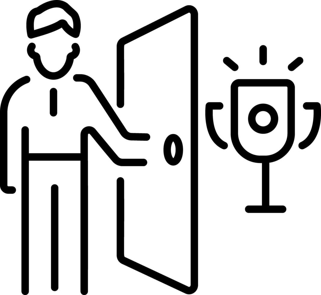 A person opens a door depicting a new opportunity, line style icon vector