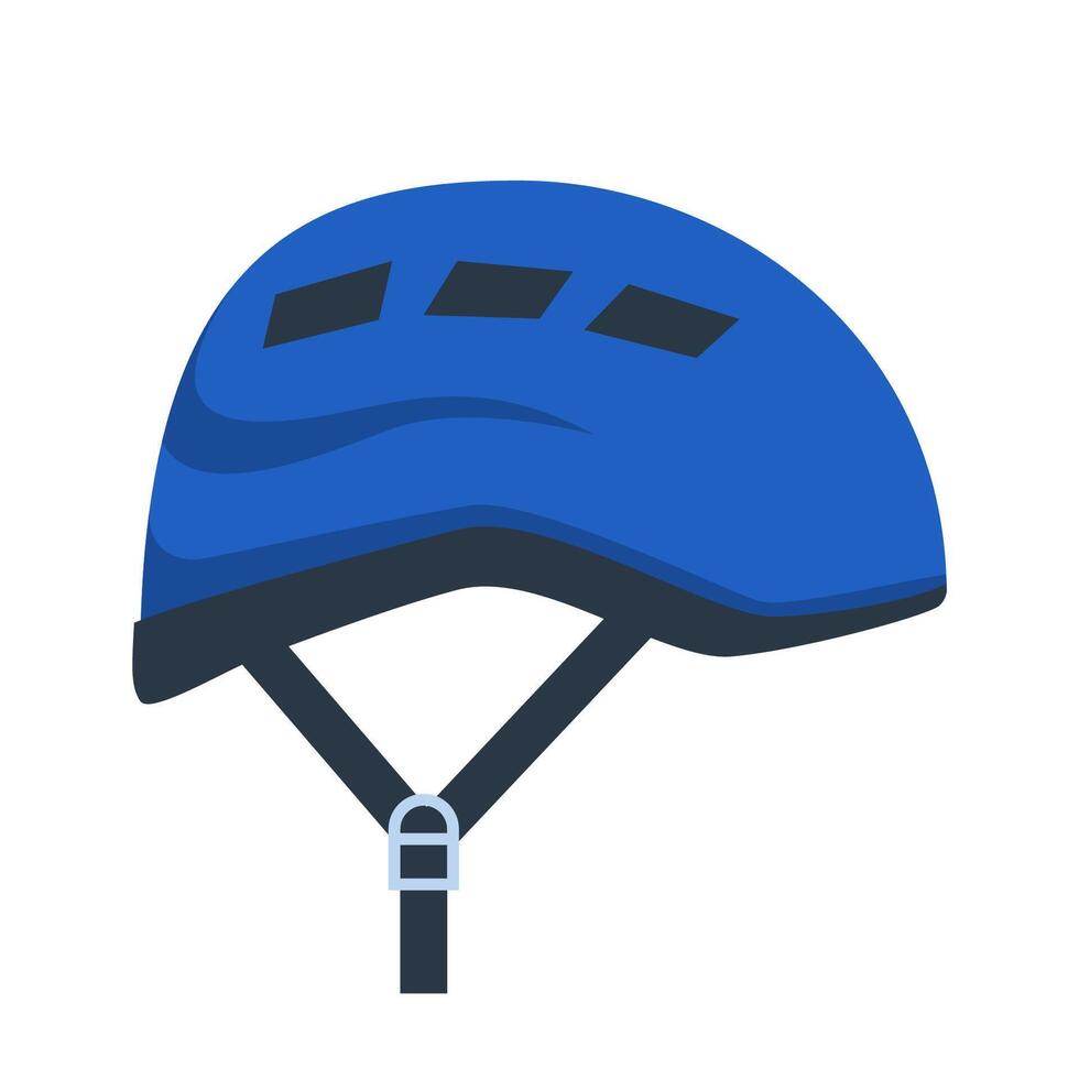 Climbing helmet in flat design. Alpinism protection headwear with fastening. illustration. vector