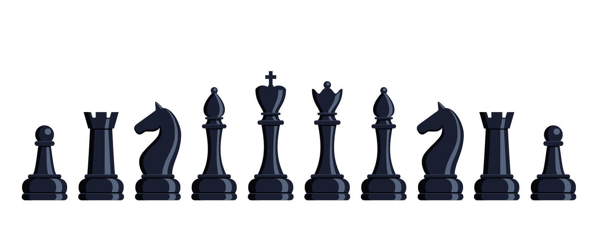 Chess pieces, set of elements. Sports and intellectual game, strategy. Queen, king, bishop, knight, rook, pawn. illustration. vector