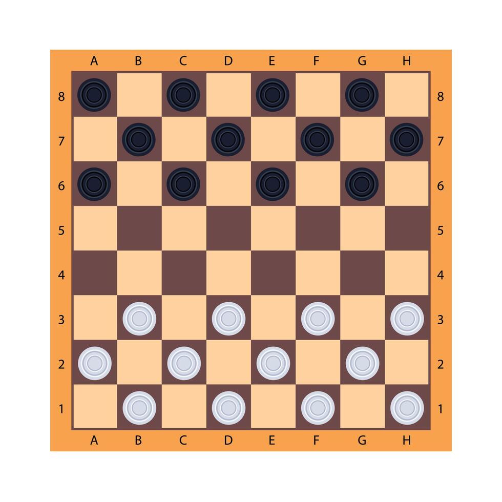 Checkers. Intellectual board game. Chess board. White and black chips. illustration. vector