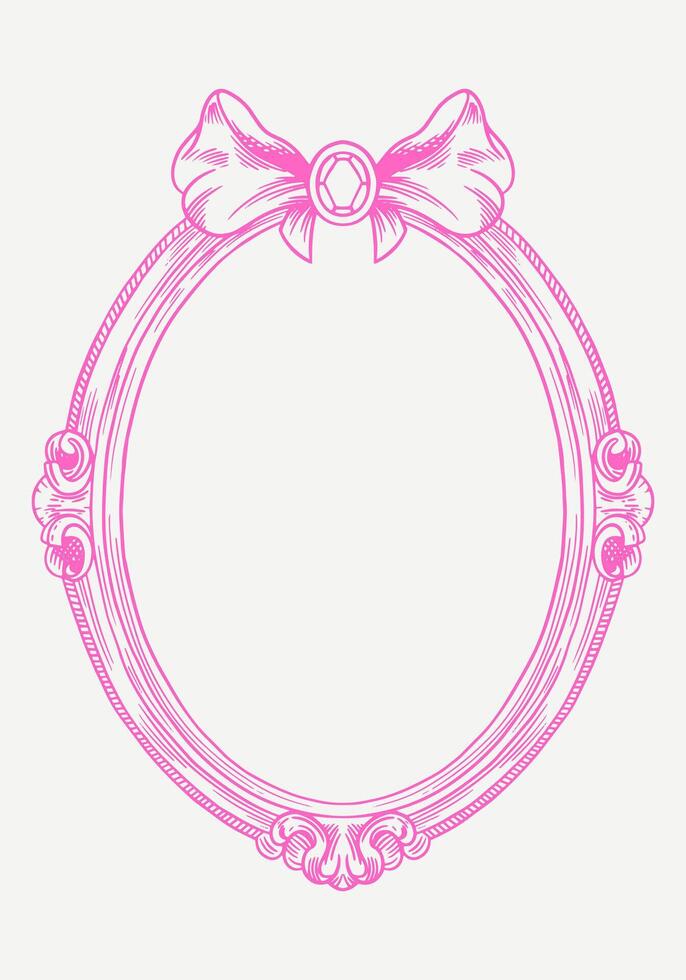 Hand-drawn frame with elegant bows and ribbons in a minimalist, girly style. Perfect for wedding invitations, birthday cards. Includes pink, boho, and baroque elements in a classic, feminine design vector