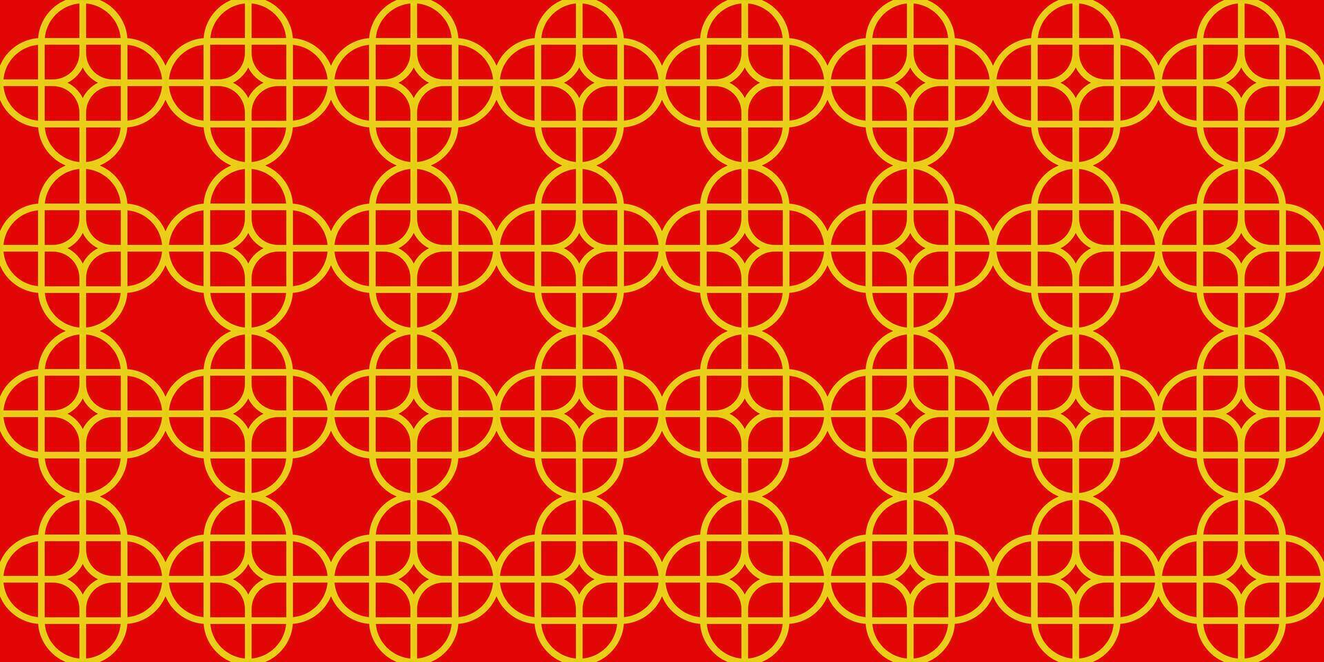 Geometric Asian line art seamless pattern with oriental traditional shapes flowers ornament, waves. Red and gold Japanese print for lunar chinese new year decoration. Luxury retro illustration vector