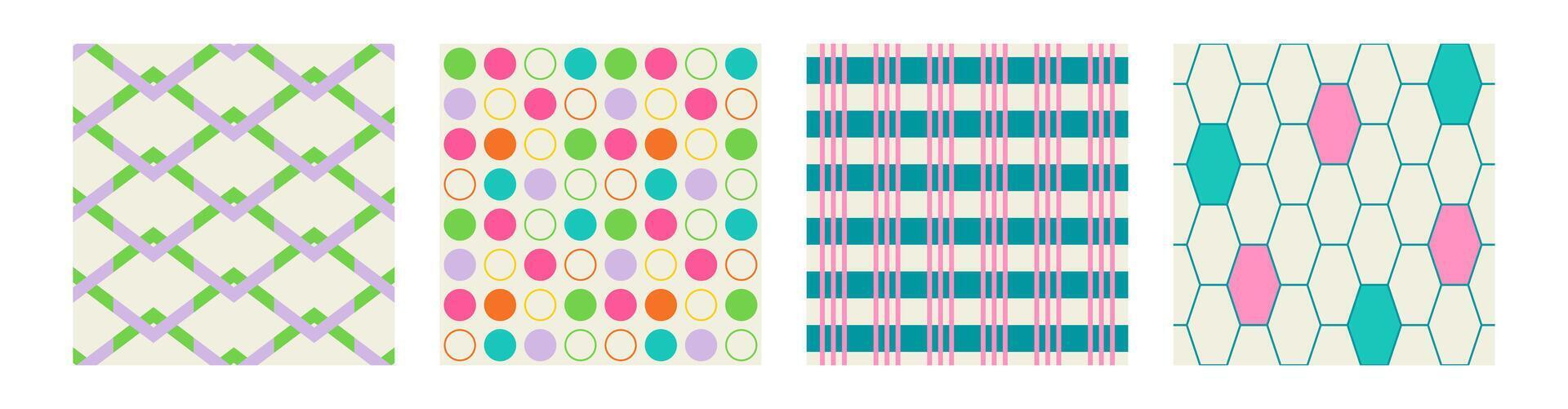 Set of Essential geometric printable seamless pattern with abstract Minimal elegant line form stroke shapes in vibrant colors. Modern simple background in minimalist mid century style wall art vector