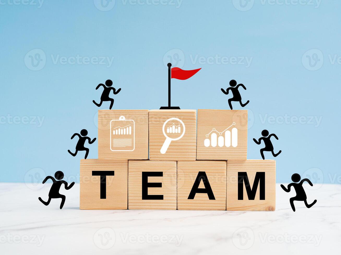 Common goal success concept. Teamwork rises to target and achieves a successful business photo