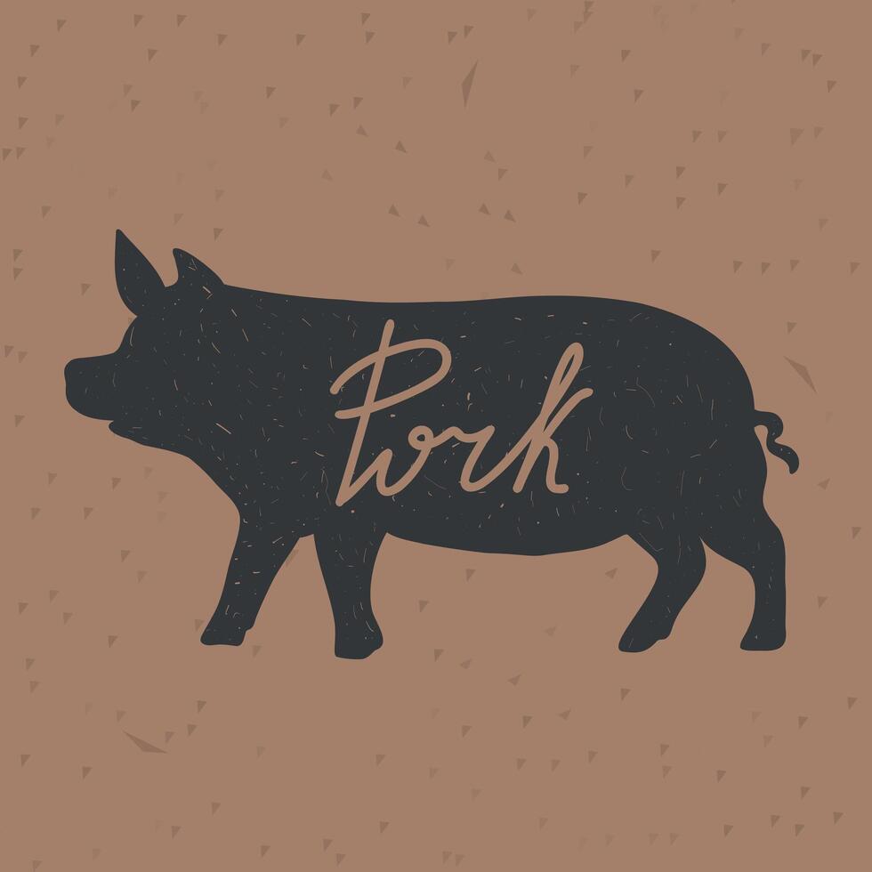 Pig, pork silhouette. Retro animal farm poster for a butchery meat shop vector