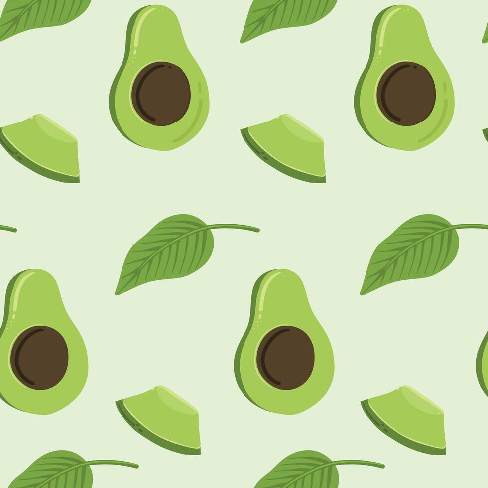 Green cute avocado seamless pattern with leaf. Avocado exercise illustration for background, wallpaper, and fabric vector